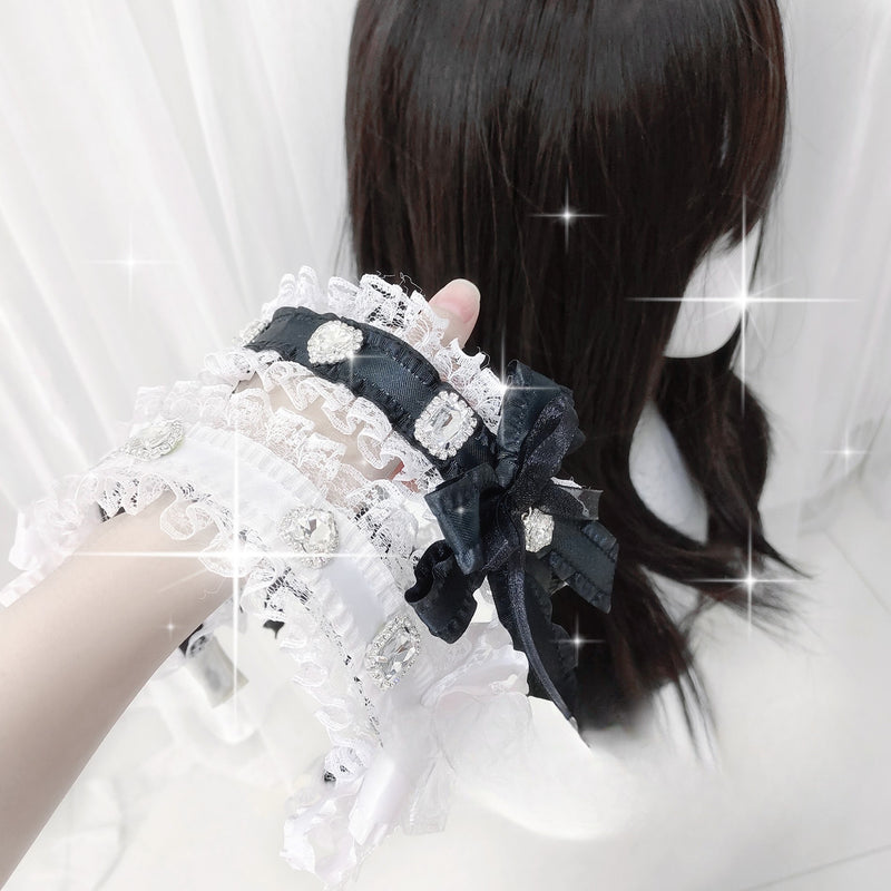 Independent Brand - Heart Rhinestone Lace Bow Headband - Hea