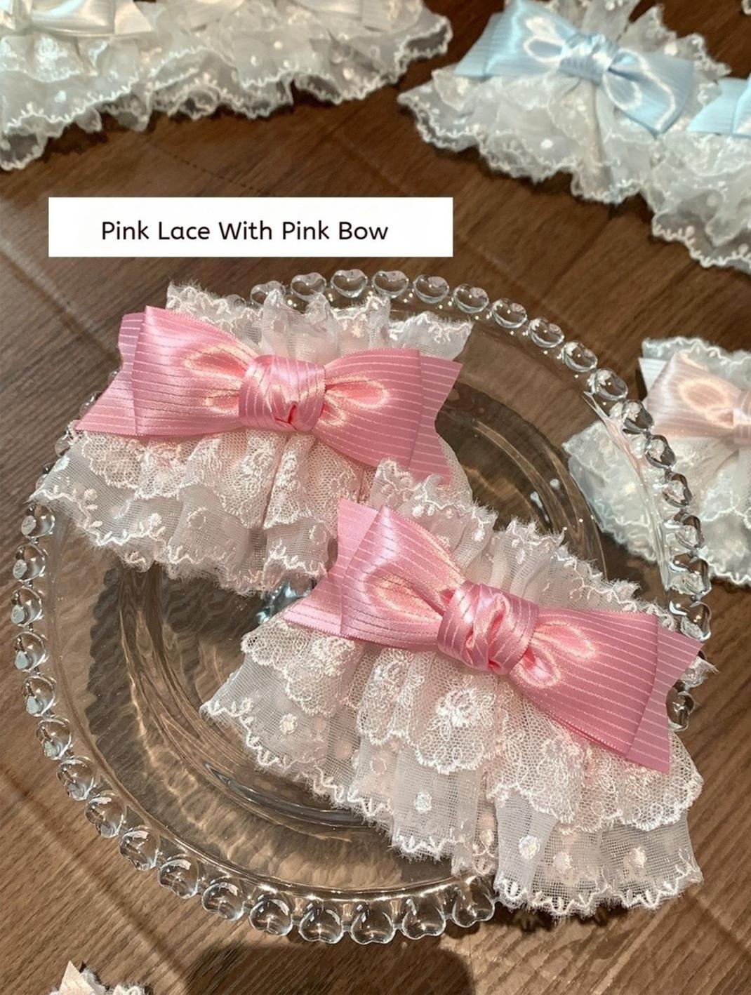 Roji Roji - Sweet Lolita Lace Bow Cuffs - Elastic Wrist Hand Accessory