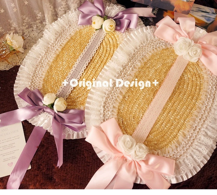 Fanmao Lolita French Flat Bonnet - Multi-color Pastoral Style Women's Summer Straw Hat