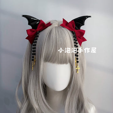Black Devil Wings Hair Clip Bat Side Clip Bowknot Quirky Halloween Headwear Lolita Gothic Subculture