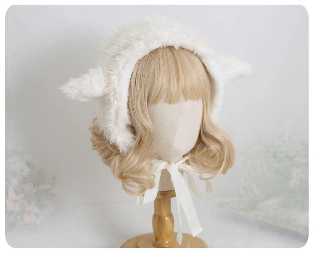 Xiaogui - Kawaii Lolita Earflap Hat Winter - Lolita Earflap Hat Sheep Ear Headwear