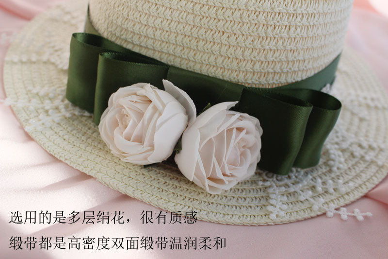 Elegant Lolita Daily sun hat with a bowknot, straw material, versatile headdress by LolitaFetch, perfect for stylish sun protection.