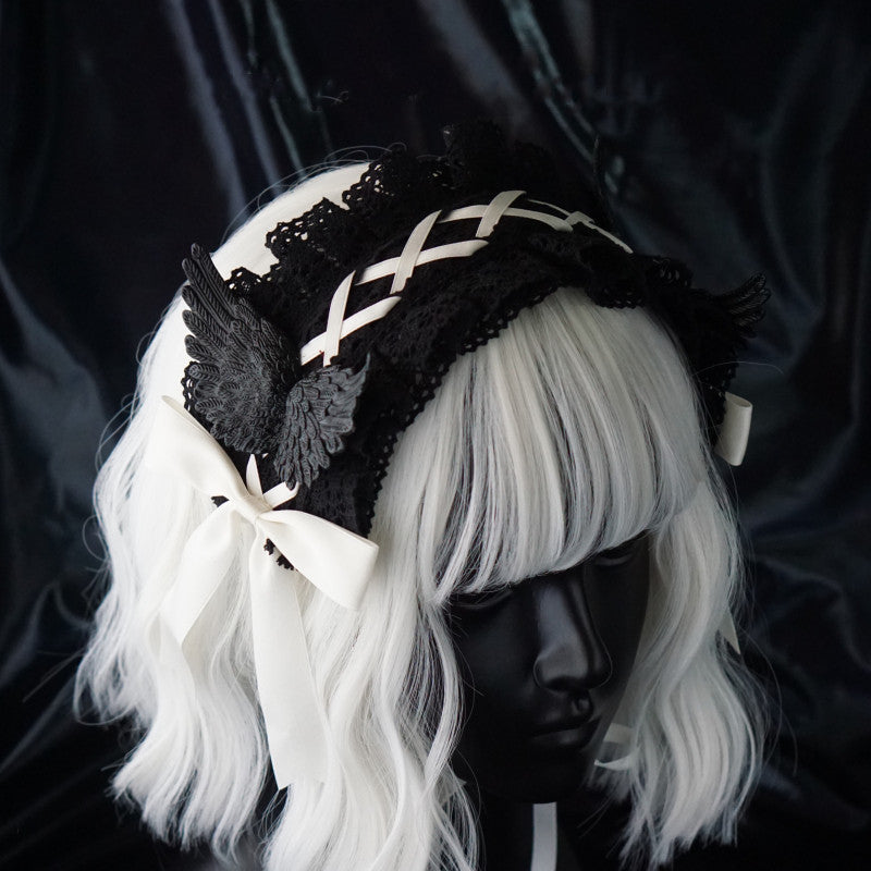 Strange Sugar - Black Wings Halloween Goth Lolita - Hairband Headwear