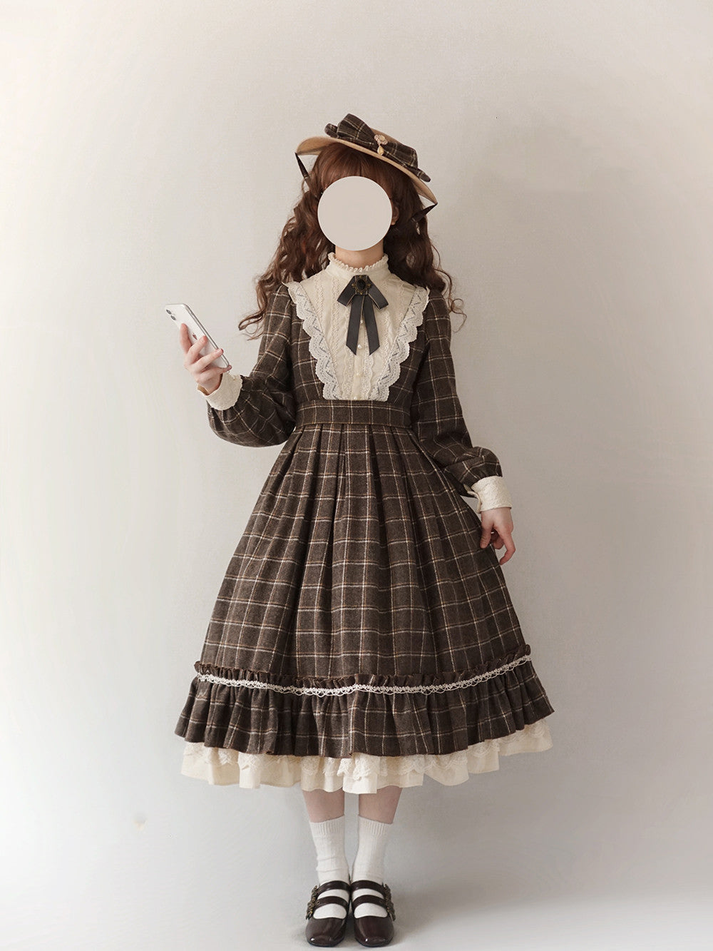 Miss Point - Rose Silhouette 3.0 - Plaid Vintage Classic Lolita OP (2XL L M S XL XS) 3700:22267