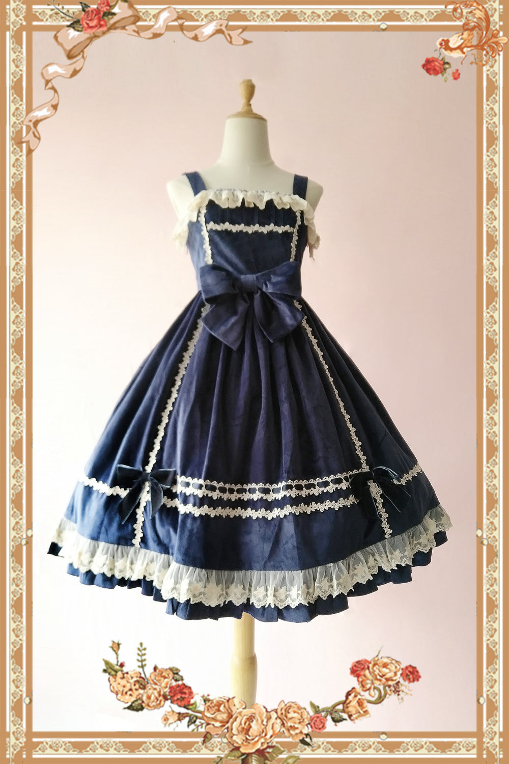 Honey Sugar - Pure Velvet Lolita JSK Dress S navy blue