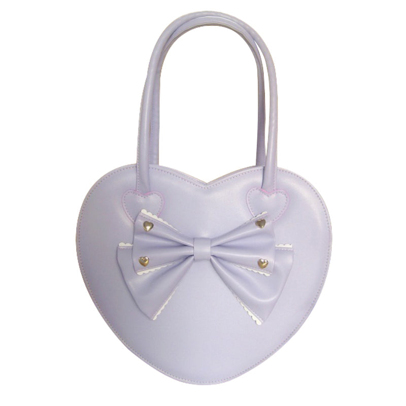 Lavender heart-shaped Sweet Lolita bag with a large centered bow