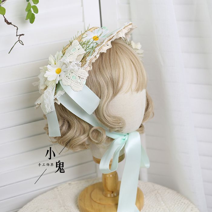 Original Lolita Straw Hat Flower Elegant Flat Hat Top Hat Bridal Tea Party Gorgeous Hat Han Western Eclectic Reminiscence
