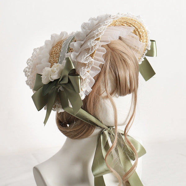 Lolita Hat Handmade Bonnet Multi-color Reminiscence BNT Original Design Pastoral Style Lolita Straw Hat for Women Summer - Lolita Fetch