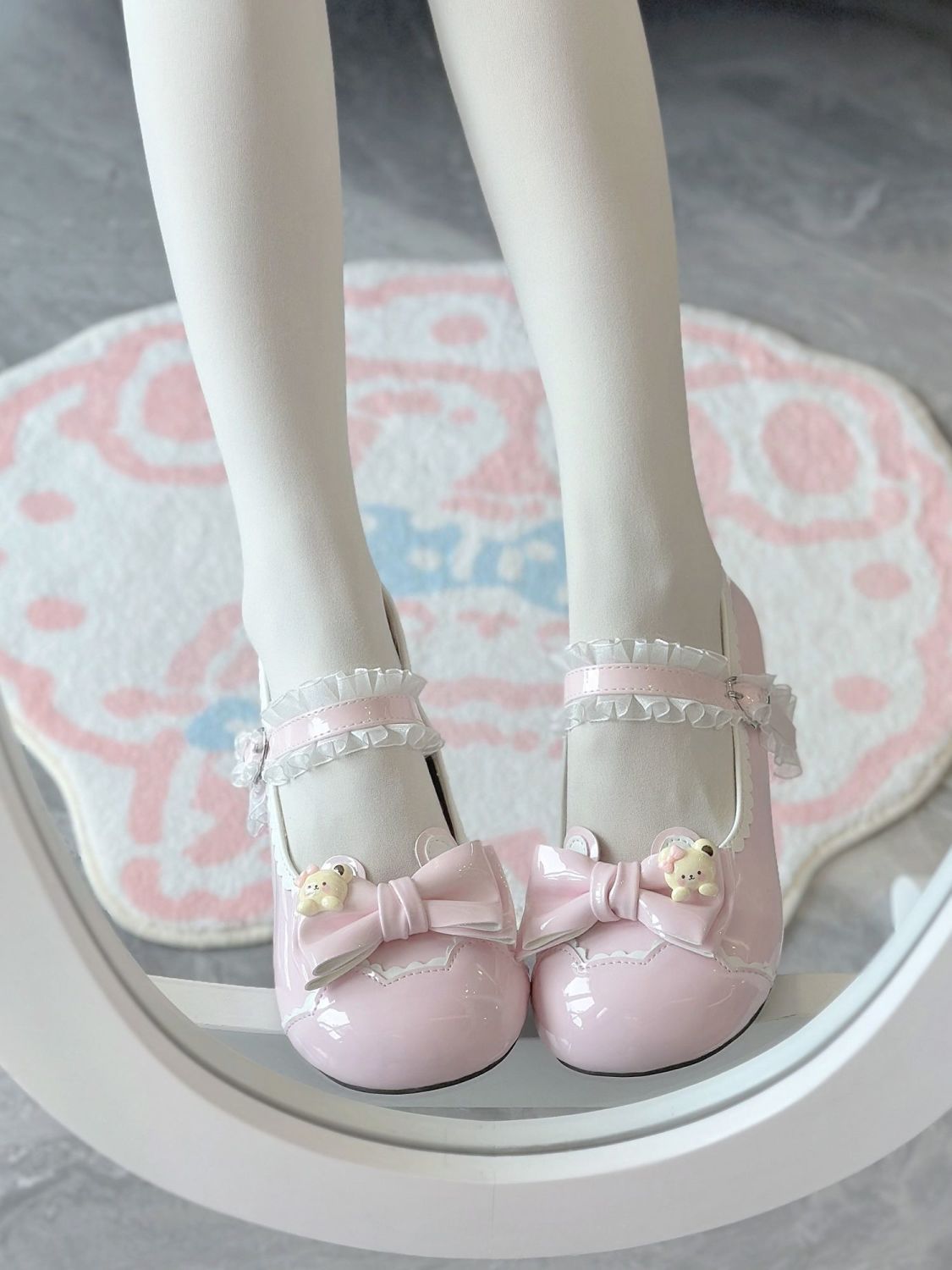 Cute Lolita Lace Bow Ballet Round-Toe Low-Heel Mary Janes