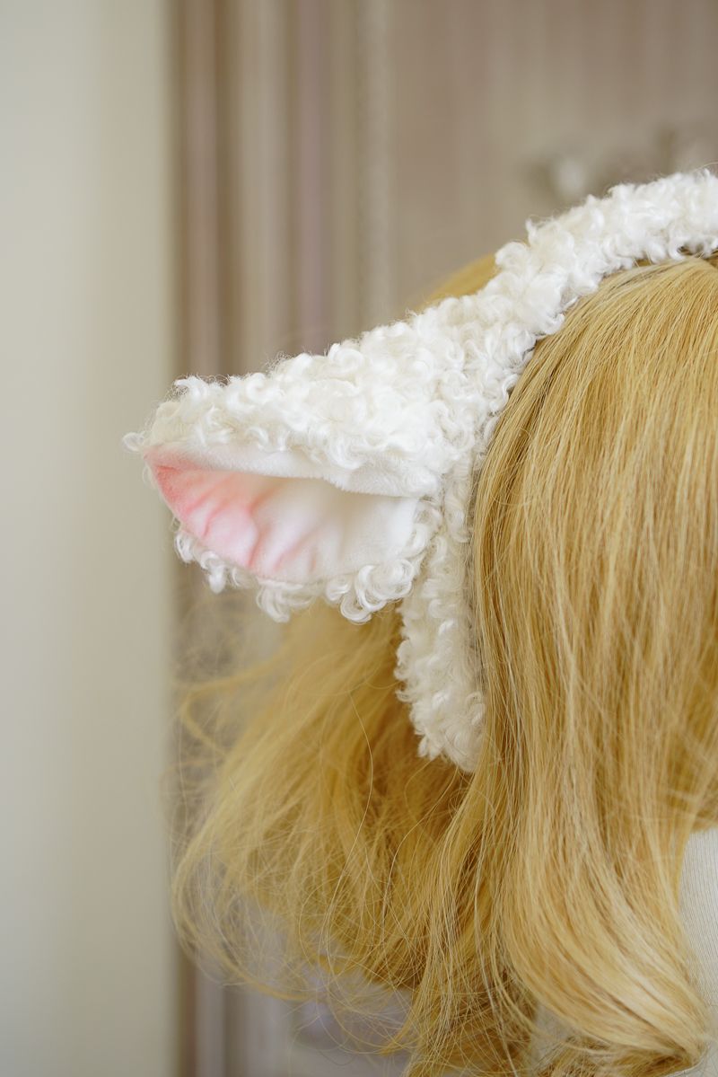 Handmade Lolita Sheep Ear Headband with soft animal hair, adorable accessory for cute and stylish outfits.