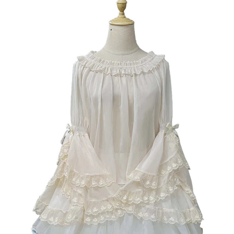 ZhiJinYuan - Evening Star- Princess Sleeve Chiffon Lolita Versatile Undershirt (One-Size)