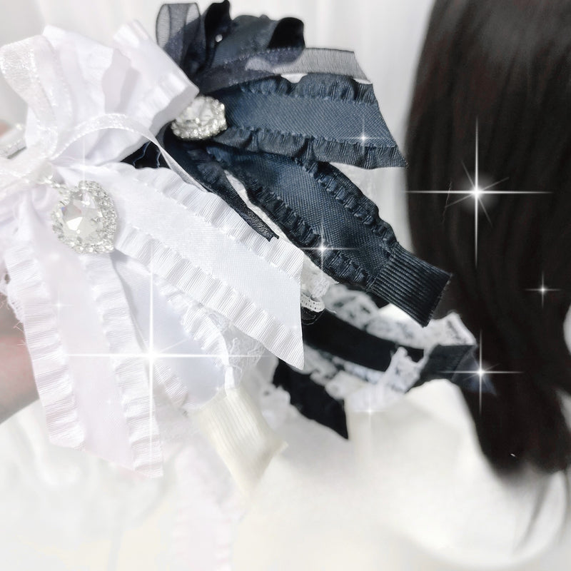 Independent Brand - Heart Rhinestone Lace Bow Headband - Hea