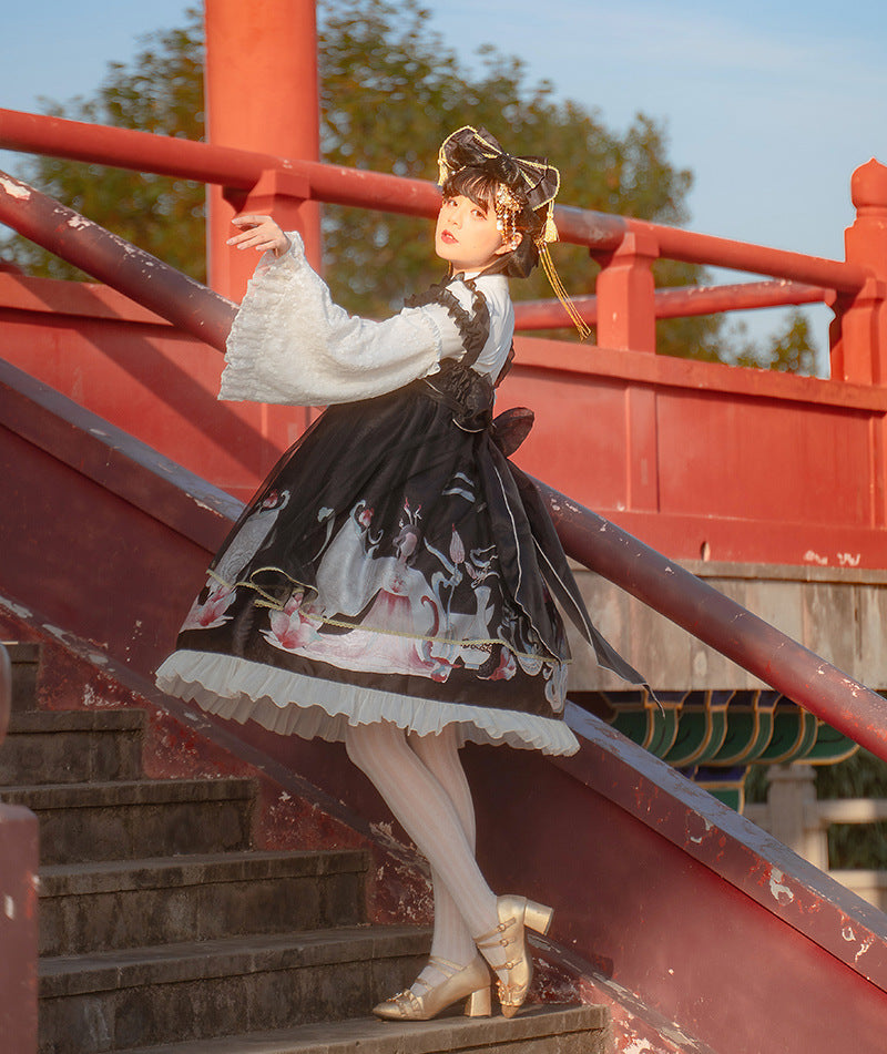 Morning Dew Hanfu - Inspired Lolita JSK | Gold - Woven Phoenix & Detachable Bead Chain - Lolita Fetch