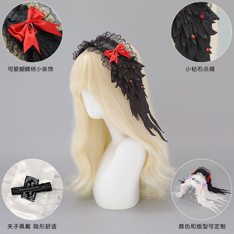 Dark Gothic Angel Wings Headband Subculture Harajuku Style Wings Hair Accessory Punk Lolita Wings Hair Ornament - Lolita Fetch