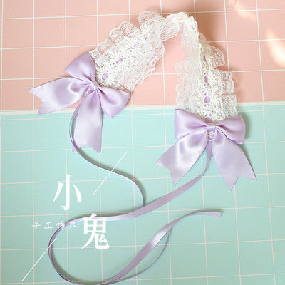 White lace LolitaFetch soft girl headband with dark gothic accents, versatile lace hair accessory and sweet Lolita headdress.
