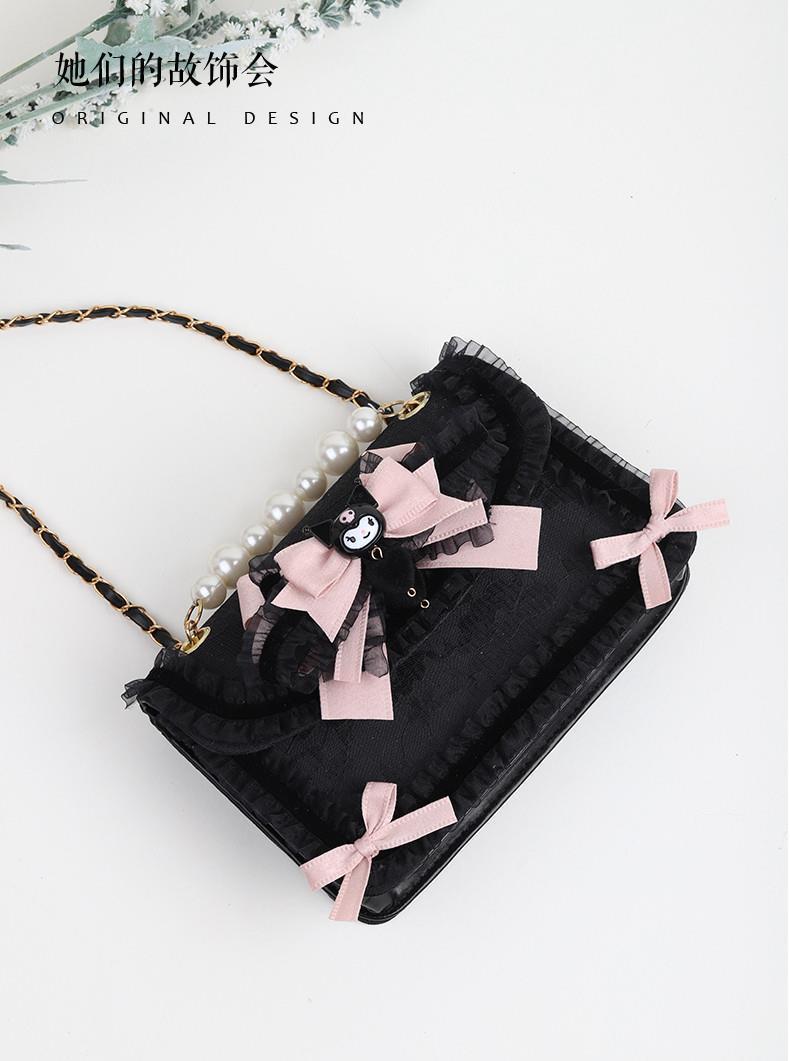 Lolita Bag for Women 2022 New Kuromi Cinnamoroll Lace Original Handmade JK Bag Pearl Handbag