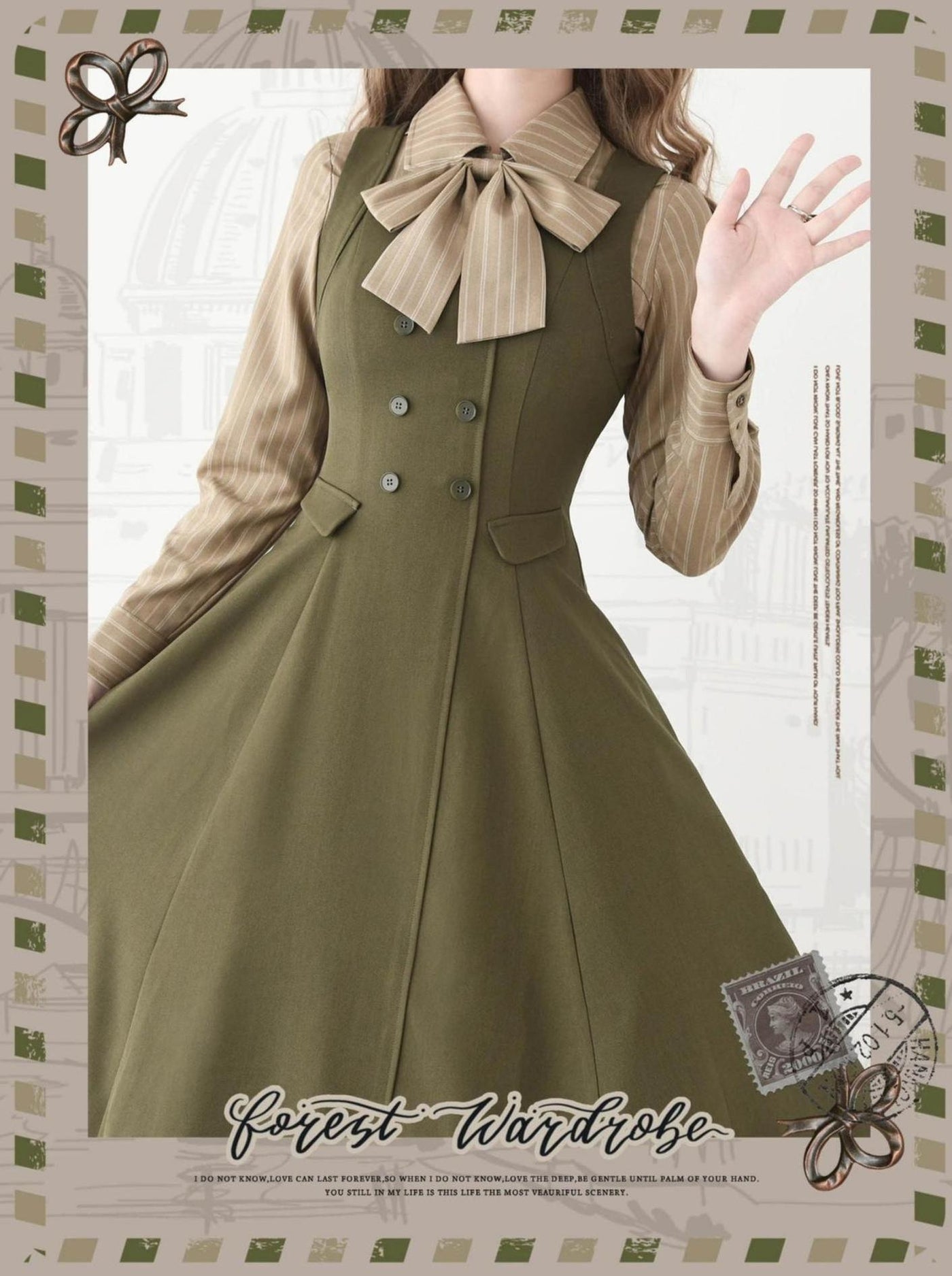 Forest Wardrobe - Forest Ode - Classic Lolita Striped Shirt, Detachable Bow Tie