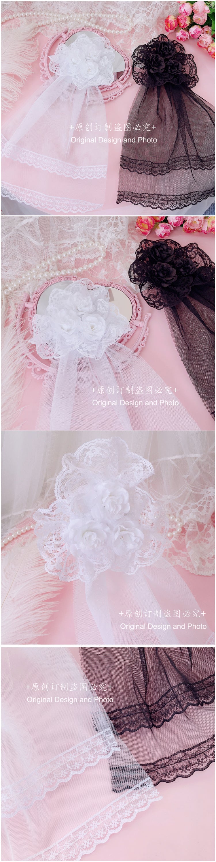 Japanese Lolita Rose Hair Clip Lace Veil Side Clip - Soft Girl Style
