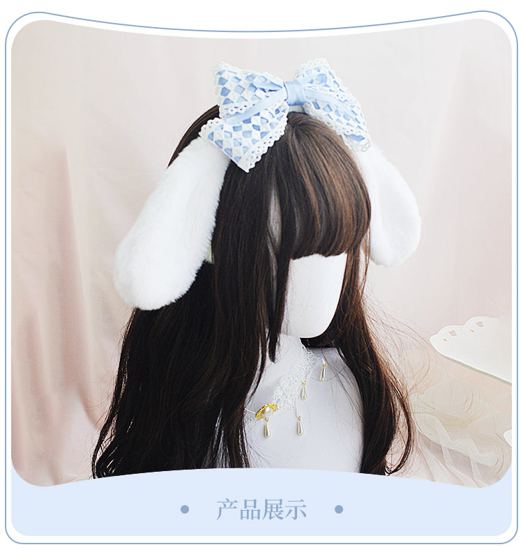 Handmade plush big-eared dog headband by LolitaFetch, soft plush lolita hair accessory with adorable dog ear design.