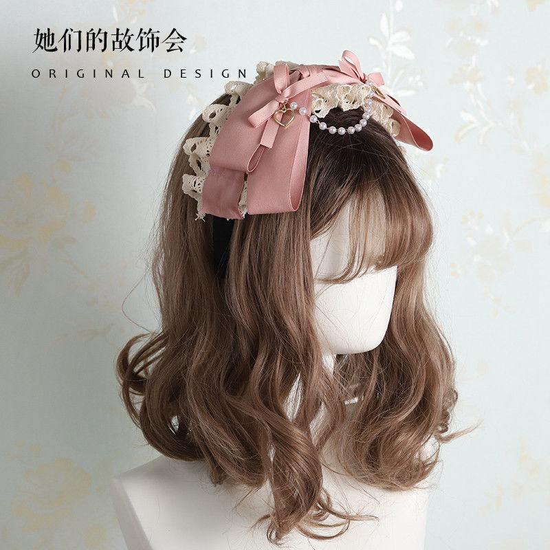 Lolita Hair Accessories Smoke Pink Bow Korean Pink KC Hairpin Hand Sleeve Hair Hoop Twin Rabbit Small Objects Lolita Headwear