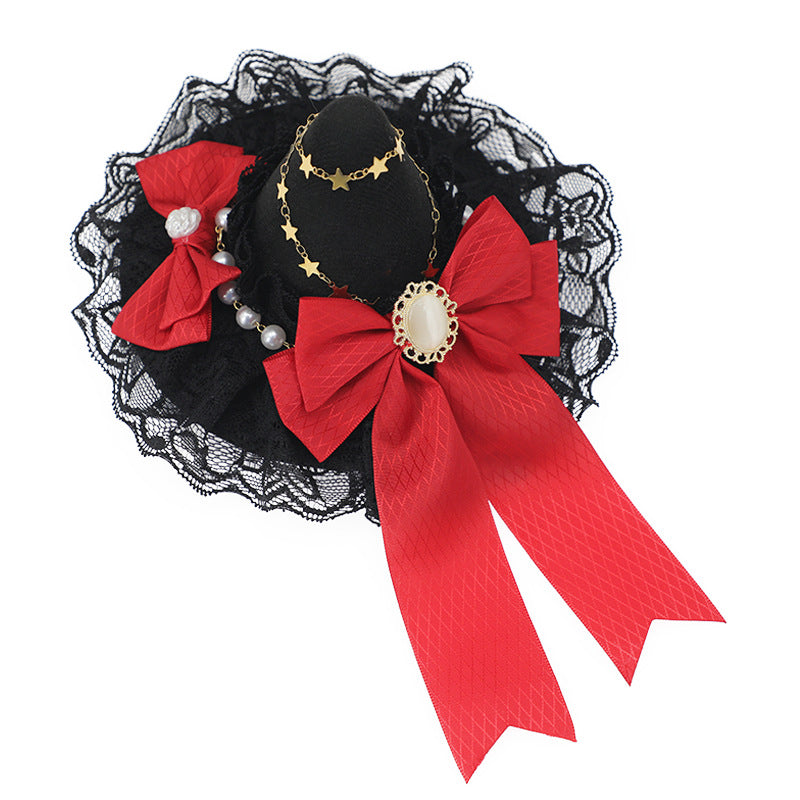 Gothic Magical Girl Hairpin Lolita Hair Accessories Halloween Comic Con Hair Clip Lace Bow Headdress Witch Hat - Lolita Fetch