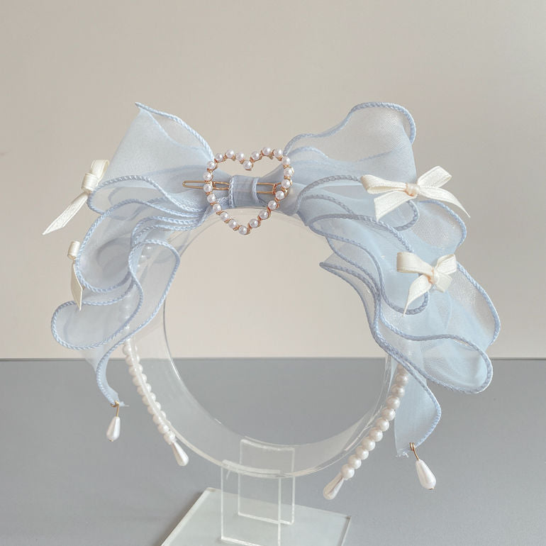Original Handmade Ruiben Rabbit Full Color Pearl Kc Lolita Headband Organza Bow