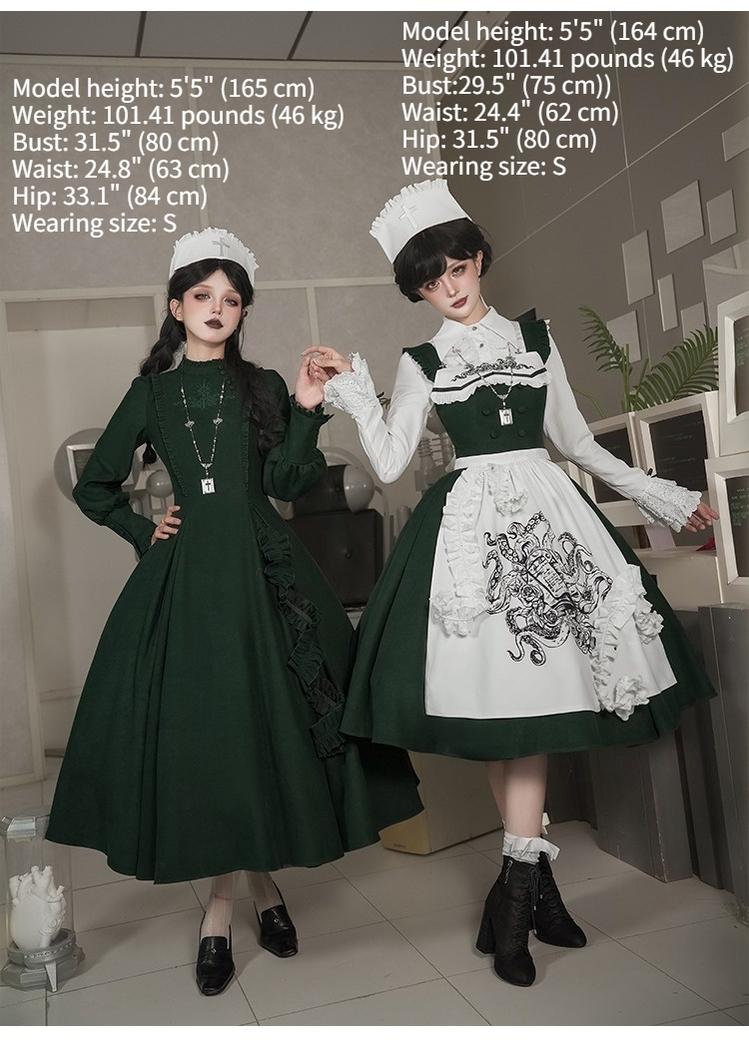 With PUJI - Abyss Clinic - Gothic Lolita Green Dress Set, Embroidery Accent