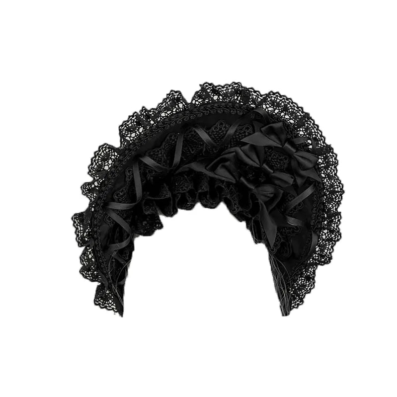 MAID - Gothic Lolita Lace Bonnet Wide Brim - Bow BNT Headwear Headwear