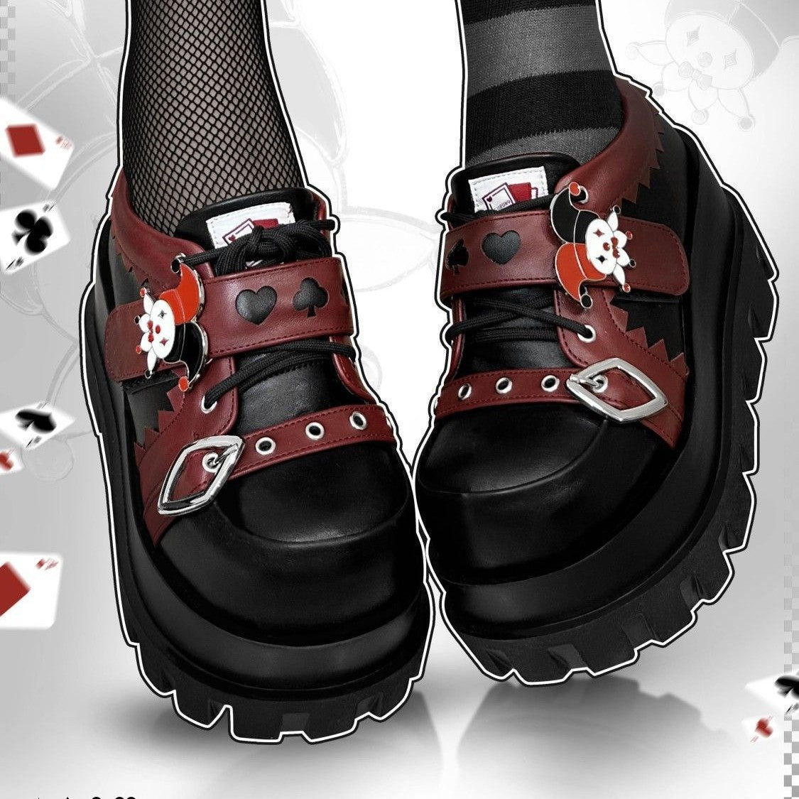 Grotesque Poker - Y2K Clown Poker Platform Boots - Platform ankle