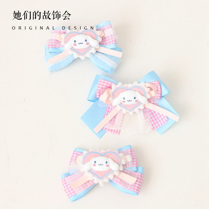 LOLITA Hair Accessories Sweet Bow Hair Clip Cinnamoroll Kuromi Pink Blue Soft Girl Lolita Hair Ornament