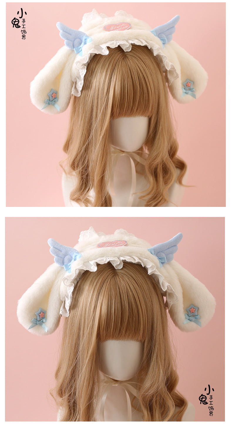 Lolita Bunny Ear Headband Subculture Cute Plush Angel Wings Lolita Hair Accessory Lolita Headwear