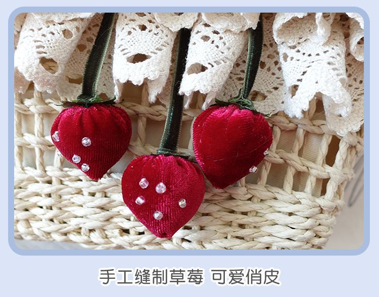 Lolita Bag for Women 2022 New Strawberry Flower on the Hill Handmade Small Item Lolita Spring Outing Straw Bag - Lolita Fetch