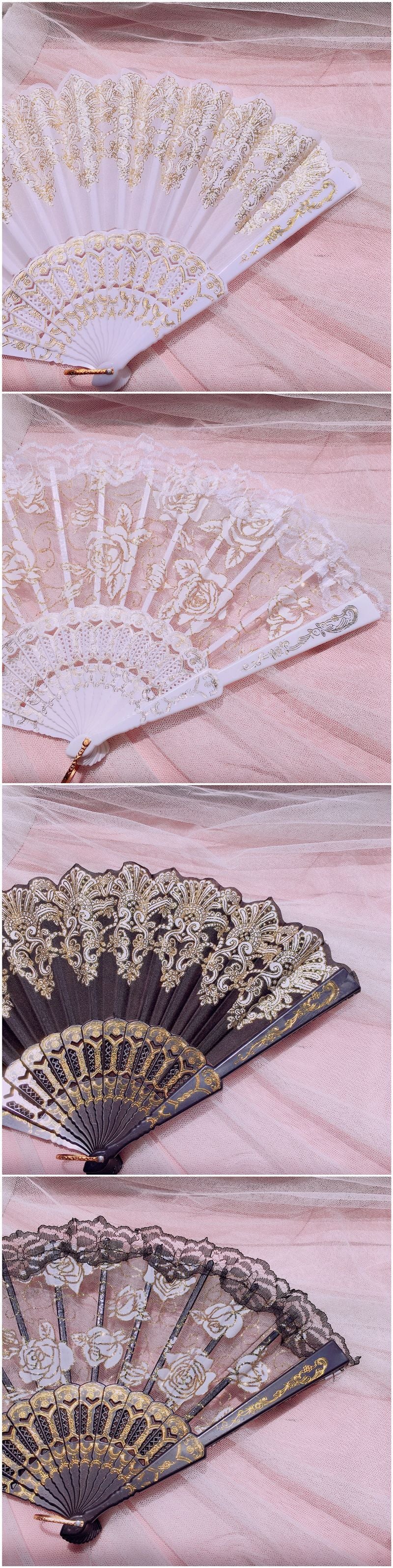 Lolita Lace Fan Gorgeous Retro European Style Rose Folding Fan Tea Party Dark Gothic Comic Con Cosplay Prop - Lolita Fetch