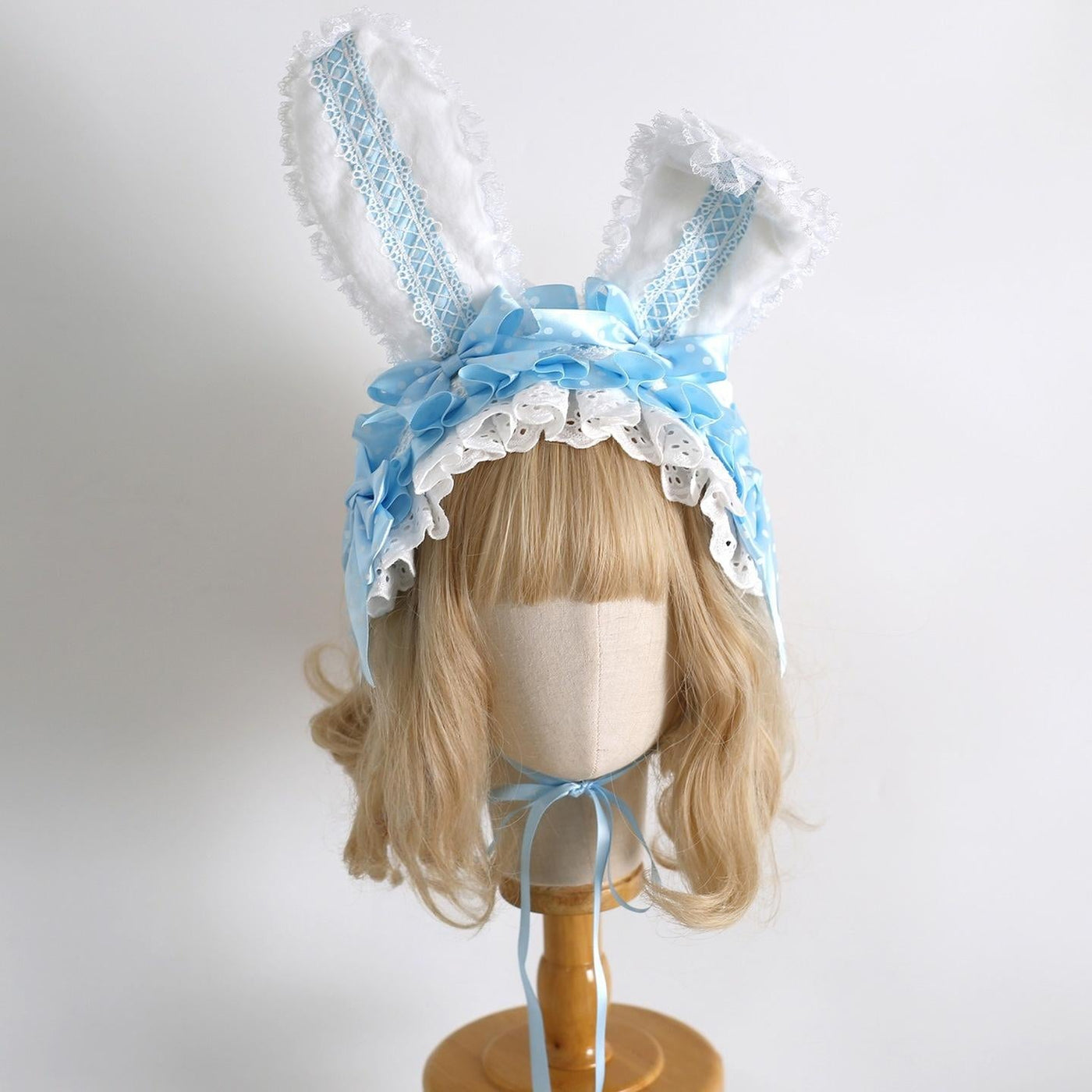 Xiaogui - Sweet Lolita Polka Dot Lace Hairband - Shapeable Bunny Ears Headwear