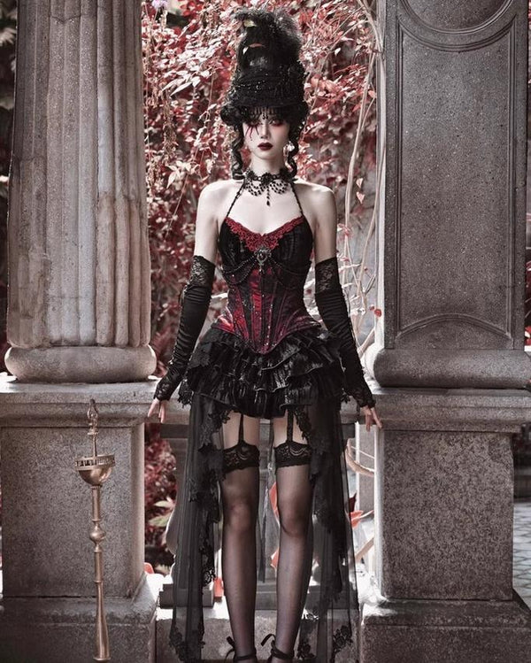 Blood Supply - Duchess - Gothic Lolita dress set with a velvet halter camisole - full outfit styling view