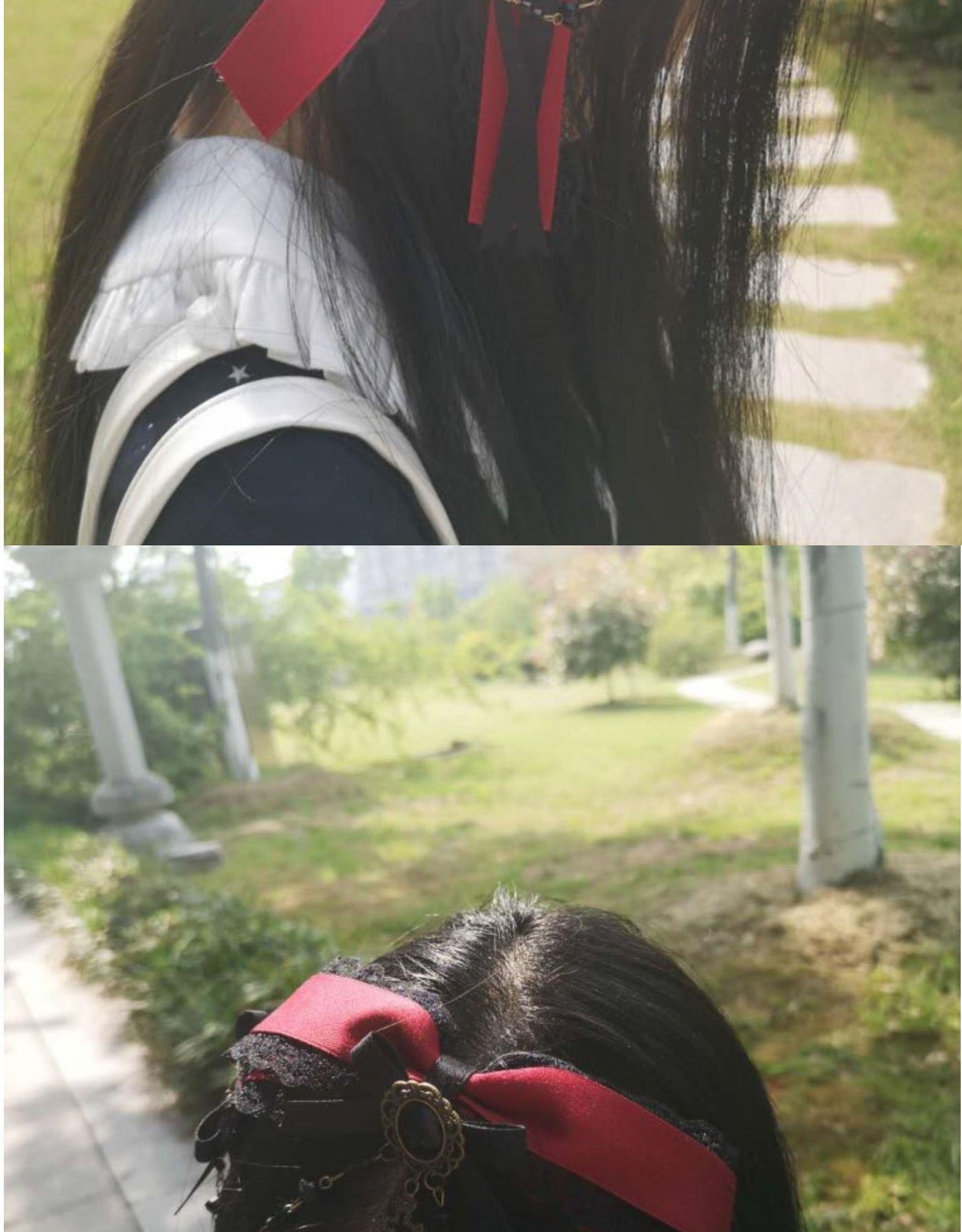 Dark wine red Castle Night Original Lolita small bow hair clip with decorative accents, perfect for Lolita fashion accessories.