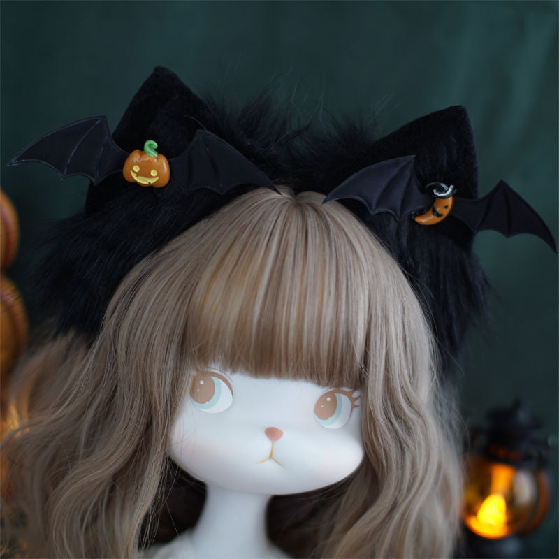 [Handmade Animal Ears] Lolita Halloween Little Devil Pumpkin Black Cat Ear Hair Clip Pair Original Design
