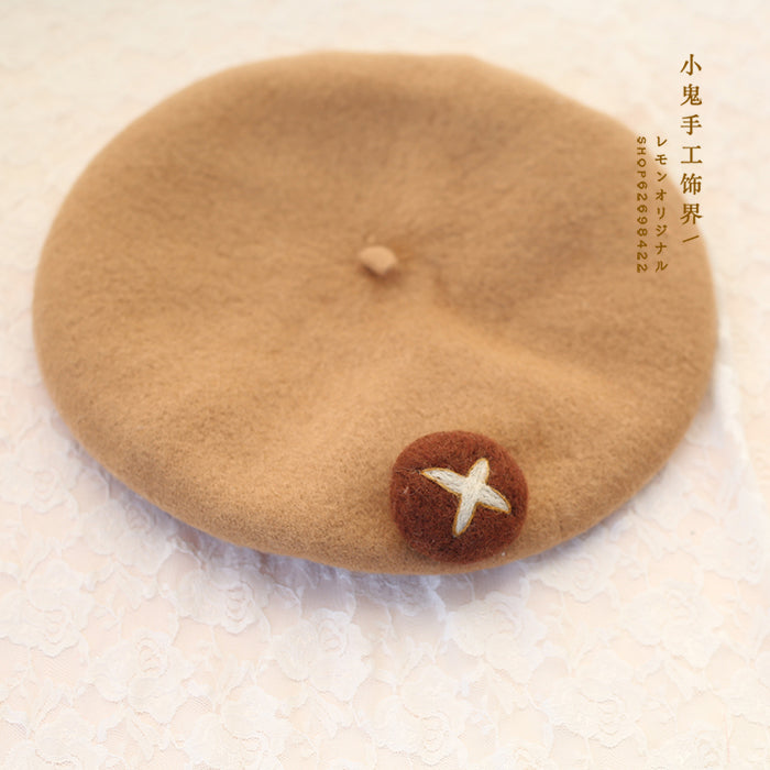 Lolita Bear Beret Handmade Wool Felt Mushroom Beret Super Cute Hat Artist Hat