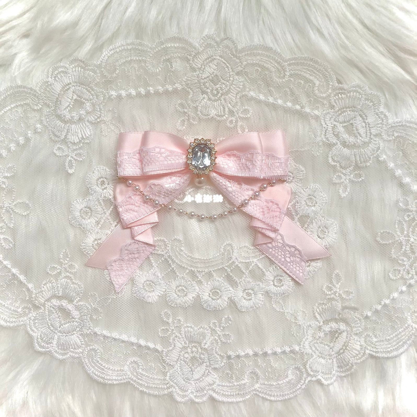Handmade - Crystal Lace Bow - Clip, Brooch or Bag Charm - detail view 11