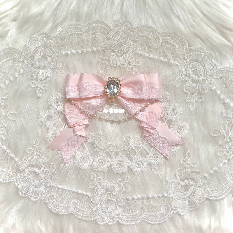 Handmade - Crystal Lace Bow - Clip, Brooch or Bag Charm - detail view 11