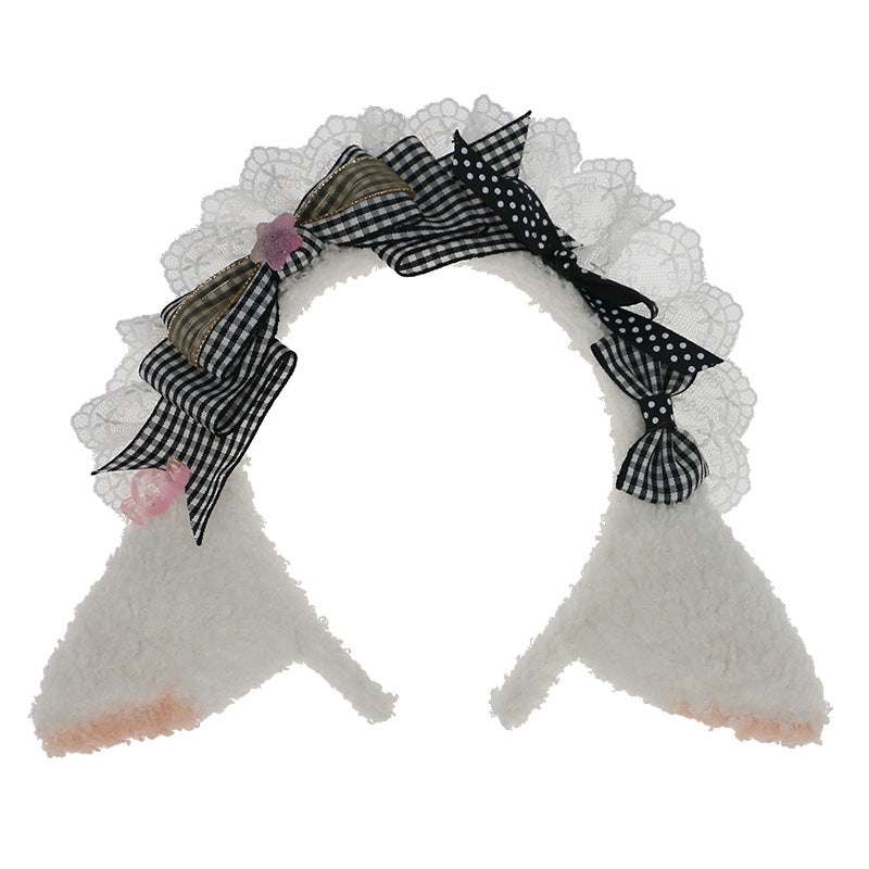 Cute Sweet Girl Headwear Comic Exhibition Lolita Sheep Ear Hair Accessories Plush Hair Clip Little Sheep Ears Bow Hairband - Lolita Fetch