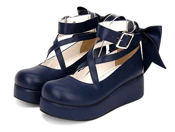 Angelic imprint - Daily Lolita Leather Shoes Platform - Medium Heel Big Bow Shoe Shoes