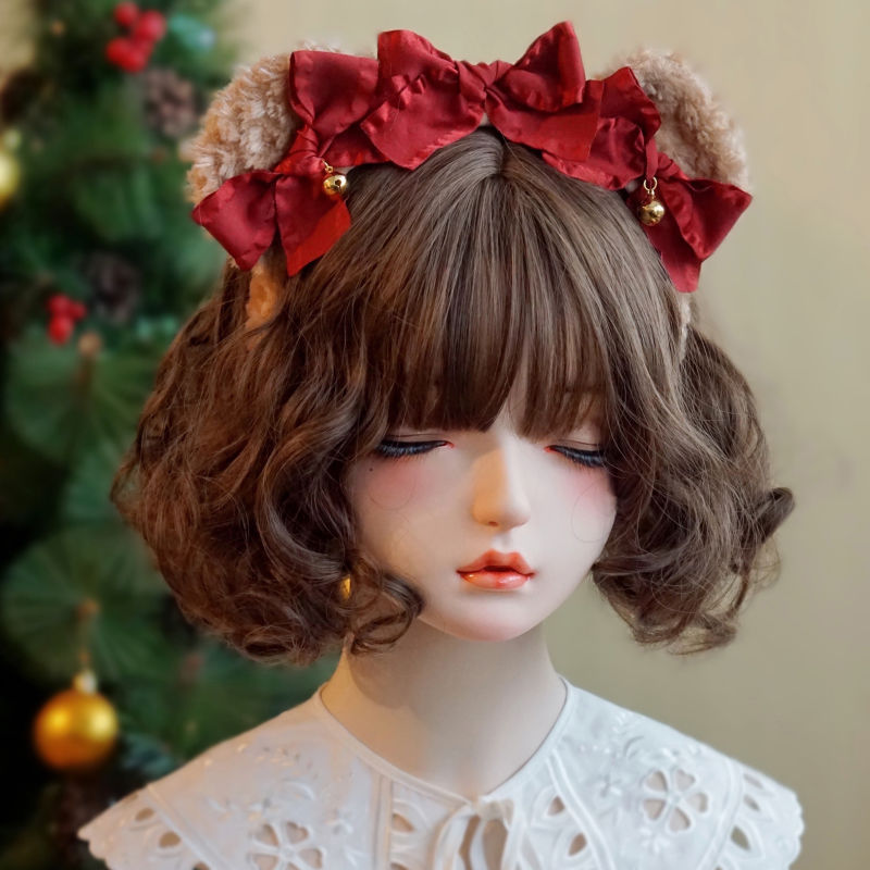 Original Handmade Lolita Bear Ear Bow Hairband - Christmas Themed Hair Accessory