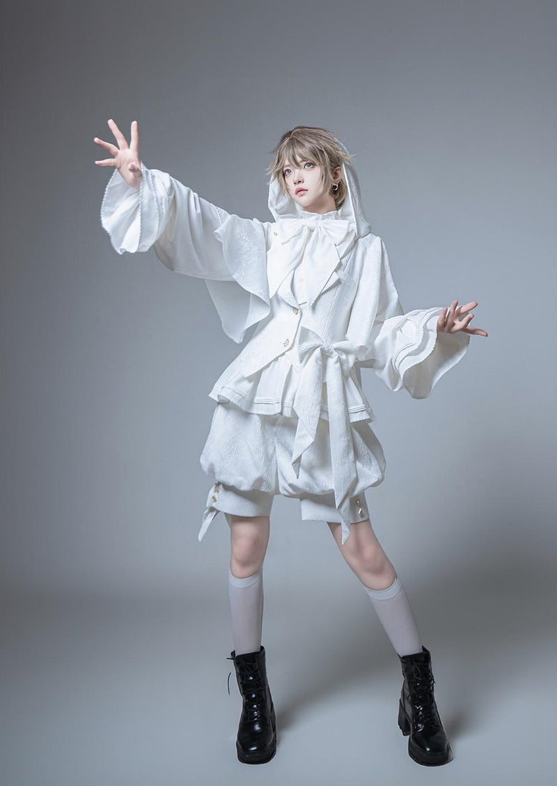 Rabbit Hunting White Moonlight - White Ouji Lolita Jacket & Shorts Set XS Shorts (pre order) (2XL - in stock)