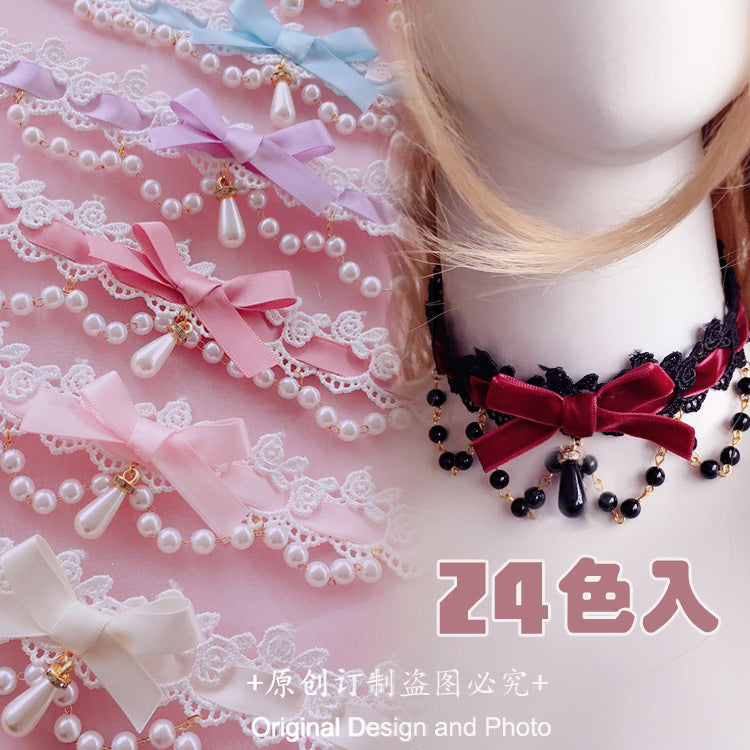 Multicolor Lolita choker necklace with soft girl heart pendant, handmade short accessory for girly fashion style.