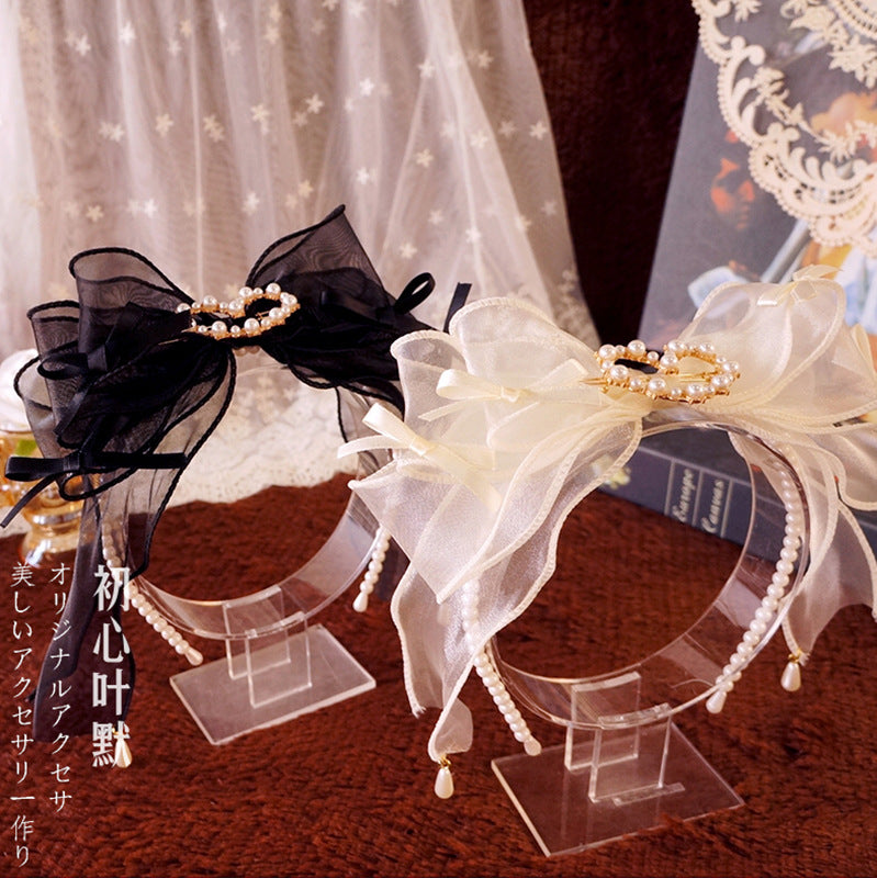 Original Ruiben Rabbit Full Color Pearl Kc Lolita Handmade Headband Organza Bow