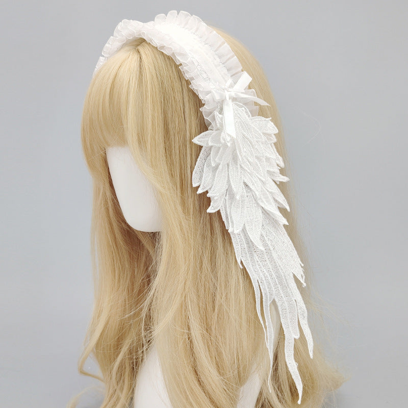 Dark Gothic Lolita Hair Accessories Angel Wings Lace Trim Headwear Lolita Wings Headband