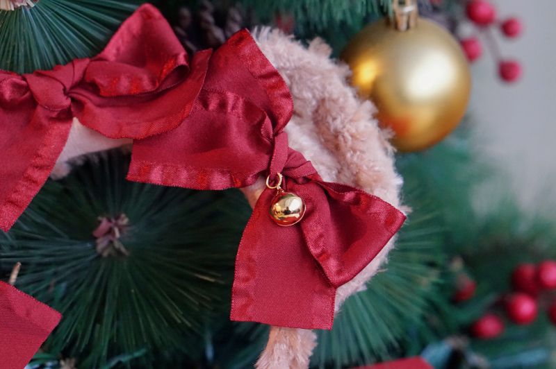 Handmade Lolita Bear Ear Bow Christmas hairband by LolitaFetch featuring cute bear ears and festive red and white bow design.
