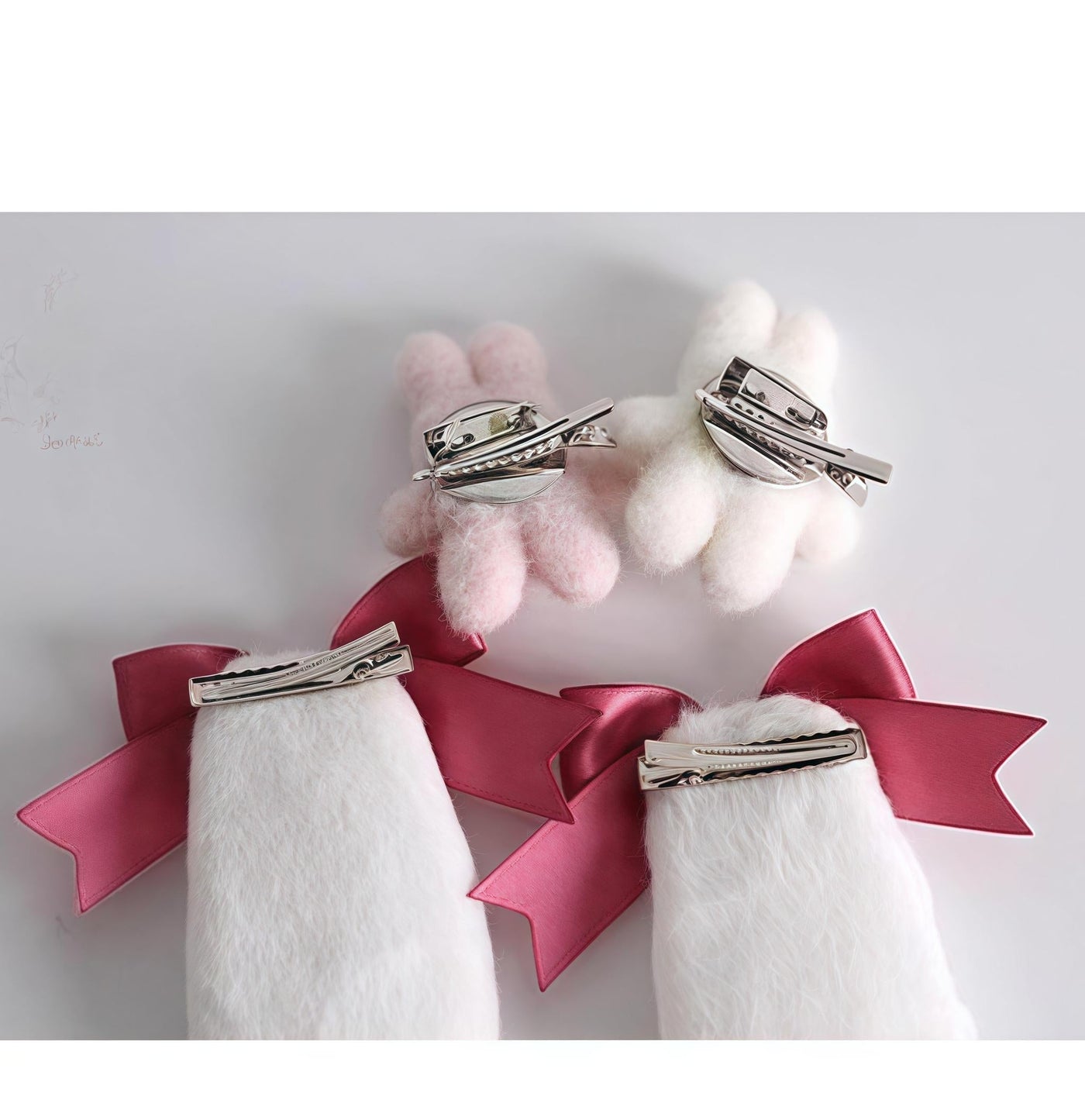 Xiaogui - Sweet Lolita Headdress Pink White - Bunny Ear Hair Accessory Headwear