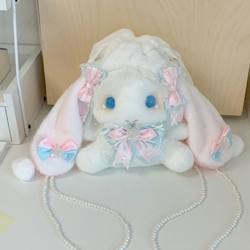Lop-Eared Bunny Lolita Pearl Chain Doll Bag - 2025 Cute Bow Plush Shoulder Bag